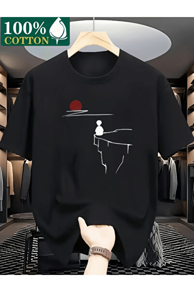 one button Răsăritul cu imprimeu Premium supradimensionat tricou