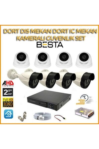 NW NessiWorld 2MP 1080P 4 Dış Mekan 4 İç Mekan Kameralı Ahd Güvenlik Seti