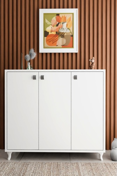 St Morritz Çok Amaçlı 3 Kapaklı Beyaz Ayakkabılık, Pratik Saklama Dolabı