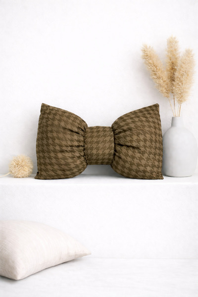 Ases Design Brown Houndstooth Decorative Stuffed Throw Pillow with Patterned ...