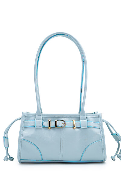 minebag Belt Detail Artificial Fishbone Leather Women's Shoulder Bag Girls Blue