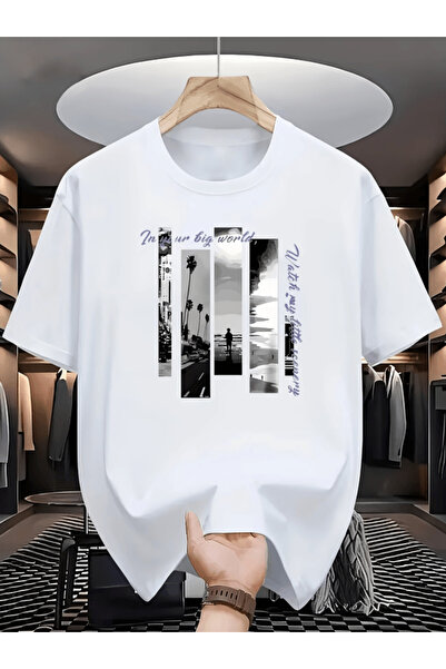 one button În Lumea Ta Mare cu imprimeu Premium supradimensionat tricou