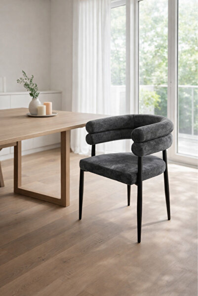 MARIA HOMES كرسي طعام بذراعين من القماش الرمادي الداكن، 76 × 52 × 49 سم، كرسي...