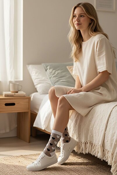 618 CONCEPT Women's Transparent Black and White Heart t Sheer Socks