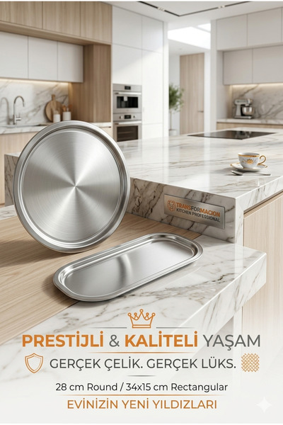 Transformacion Masterpiece Steel Tray Set – Round 28 cm & Rectangular 34X15 c...