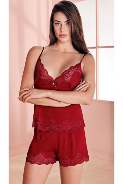 Espuar Дамски комплект къси пижами с дантелени детайли и шнур