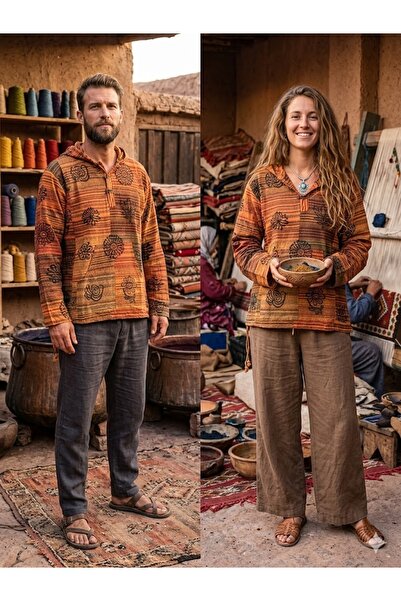 AYASOFYA OTANTIK Unisex Indian Ethnic Vintage Patterned Hooded Kangaroo Pocke...