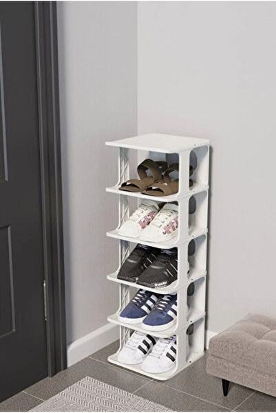 LeylArt Lüx Yeni Model Modern 5 Katlı Ayakkabılık Beyaz Renk Portatif Ayakkab...