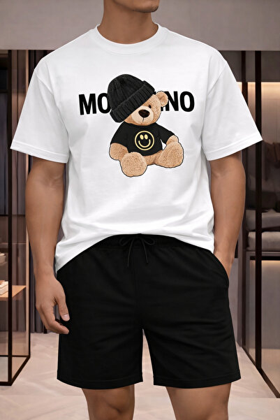 NoVibe Unisex Smile Bear Printed %100 Cotton Breathable Fabric T-Shirt Shorts...