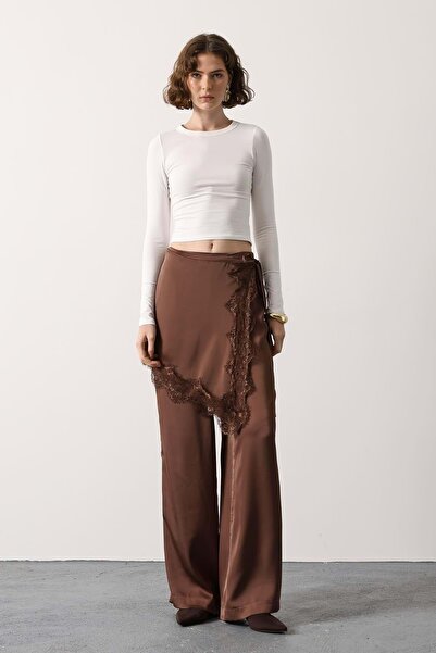 ibeeka Lace pendant Belt Detail satin Cotton satin trousers