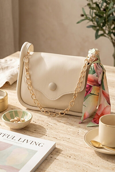 LAREON Women's Scarf Soft Textured Chain Detail Shoulder Bag - Stylish Hand a...