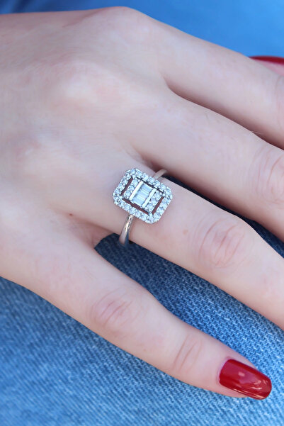 shopwave Silver Color Baguette Zircon Stone Women's Ring
