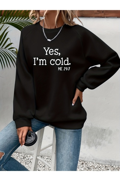 NOISSEY نعم، أنا من Cool Letter مطبوع تيشيرتات نسائية بأكمام طويلة وياقة دائر...