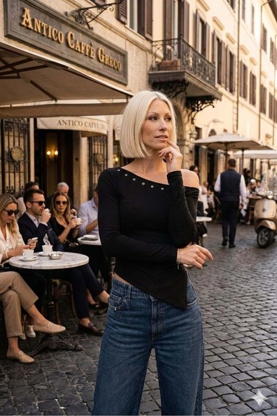 ibeeka Asymmetric neckline blouse with waist cut design