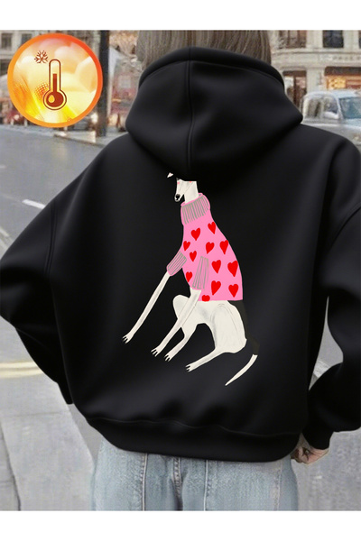 NOISSEY بلوفرات فضفاضة مريحة مطبوع عليها كلب داشهند بغطاء رأس قطعة صوف الفليس...