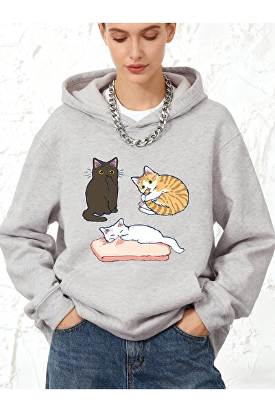 NOISSEY Naughty Tricolor Puppy pisică cu imprimeu bumbac în cu glugă Pulover ...