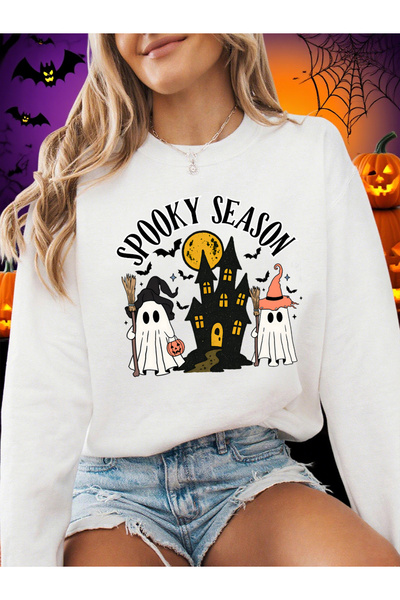 NOISSEY تي شيرت مطبوع عليه موسم الهالوين المخيف صوف الفليس دافئ ومريح بغطاء ر...