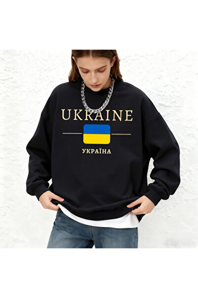 NOISSEY سترة نسائية مطبوعة عليها علم أوكرانيا، سترة شتوية برقبة دائرية بغطاء ...