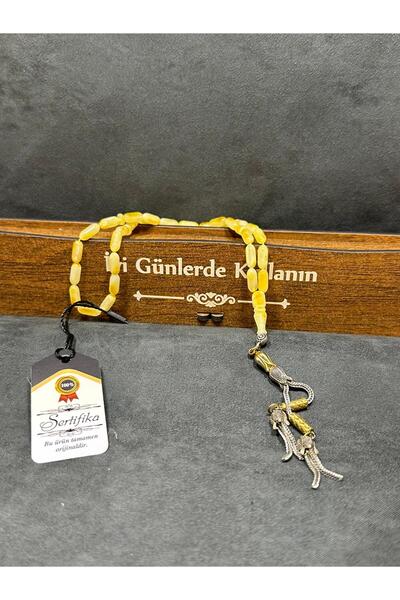 Kehribar Kaya Damla Tesbih – Gümüş Kaplama Püsküllü Koleksiyonluk/Günlük Model