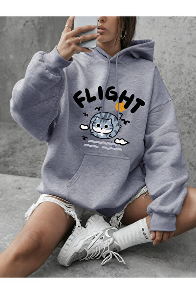 NOISSEY تيشيرتات Fight Cat Balık Yakalar مطبوع غير رسمية فضفاضة بغطاء رأس قمص...