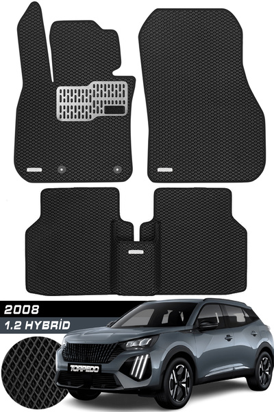 TORPEDO Peugeot 2008 1.2 Hybrid Uyumlu Hücreli Premium Eva Paspas Seti Siyah