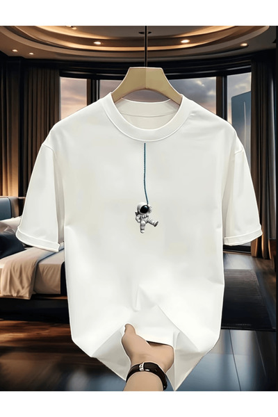 one button Astronot cu imprimeu Premium supradimensionat tricou