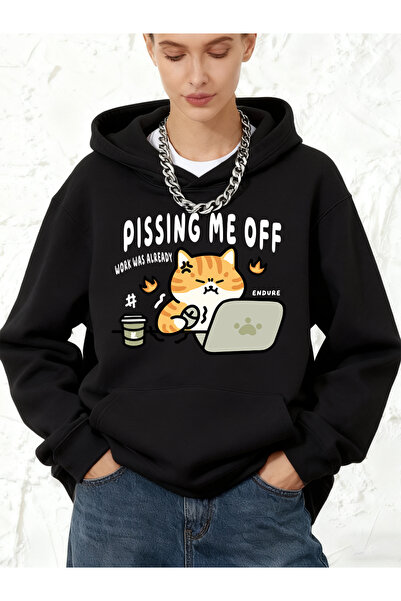 NOISSEY Pissing Me Off Kedi με τύπωμα Βαμβάκι τεμάχια με κουκούλα Μπλούζες Γυ...