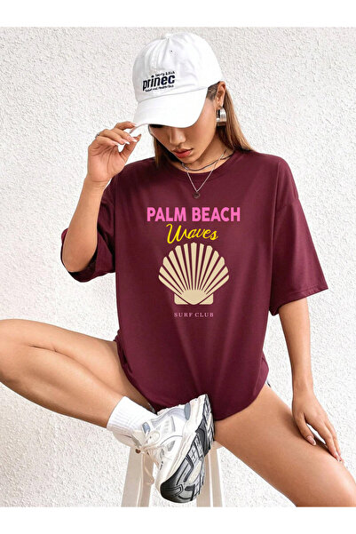 SUNFREE Palm Beach Printed Oversized Crew Neck Short Sleeve Summer Combed Cot...