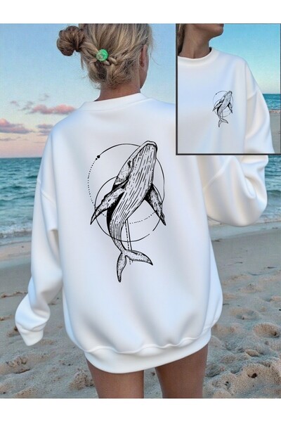 NOISSEY Tricou cu imprimeu Humpback Whale pentru femei Casual guler rotund cu...