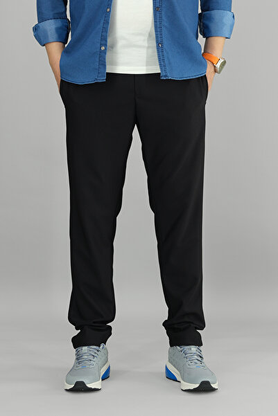 Souris Men's Black Relaxed Fit Stretch Fabric Sports Trousers Drawstring Wais...