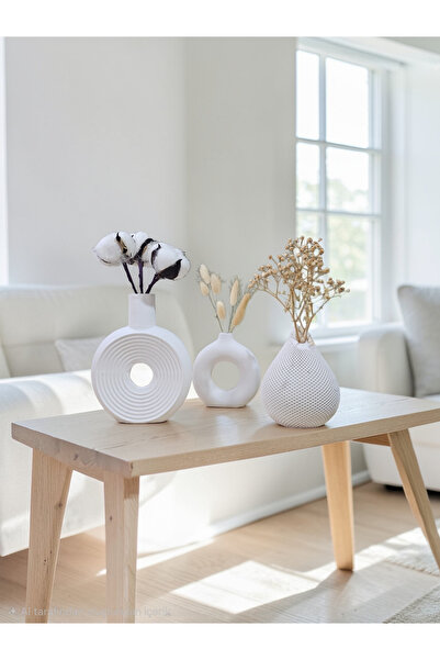 zanfagroup Dekoratif Bohem Vazo 3 Lü Takım (ÇİÇEKLER FİYATA DAHİLDİR)