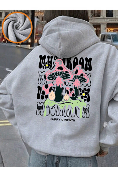 NOISSEY Hanorac cu imprimeuri cu litere Creative Mushrooms pentru femei Iarna...