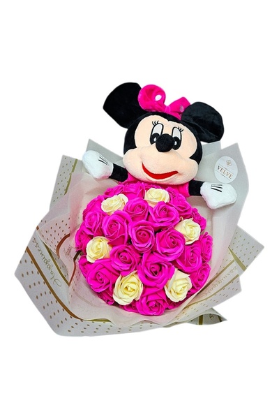 velve Minnie Mouse premium bouquet with 35 soap roses, 50 cm, Pink-Cream