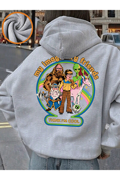 NOISSEY My Imaginary Friends cu imprimeu cu glugă Top casual pentru femei cu ...