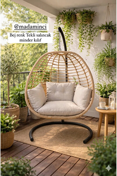 MADAMİNCİ Tekli Salıncak Minderi 70x60 cm Fermuarlı Tay Tüyü Kumaş Bahçe Balk...