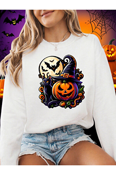 NOISSEY تي شيرت نسائي بطباعة قبعة الهالوين والقرع صوف الفليس هودي فضفاض دافئ ...