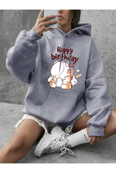 NOISSEY Cats Celebrate a Happy Birthday Printed Sweatshirt Women's Casual Loo...