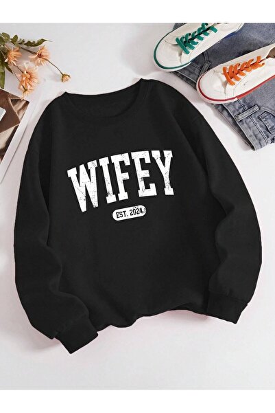 NOISSEY Street Casual Γυναικείο Φούτερ Wifey EST.2024 Φούτερ με στάμπα γράμμα...