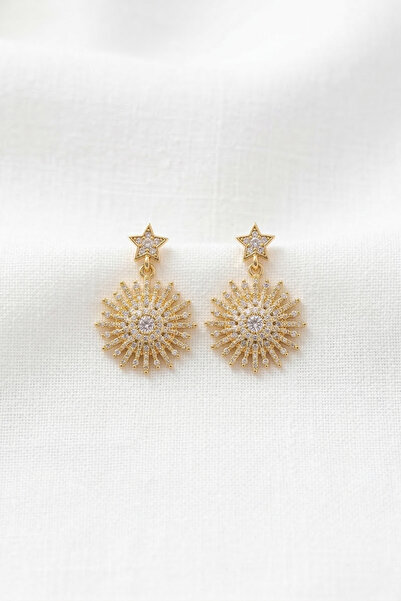 özgül takı ve tasarım Sun and Star Model Zircon Stone Gold Color Stainless St...