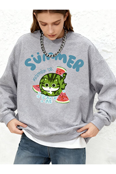 NOISSEY Watermelon Cat με τύπωμα με κουκούλα Μπλούζες Γυναικείες Χειμερινές Ζ...