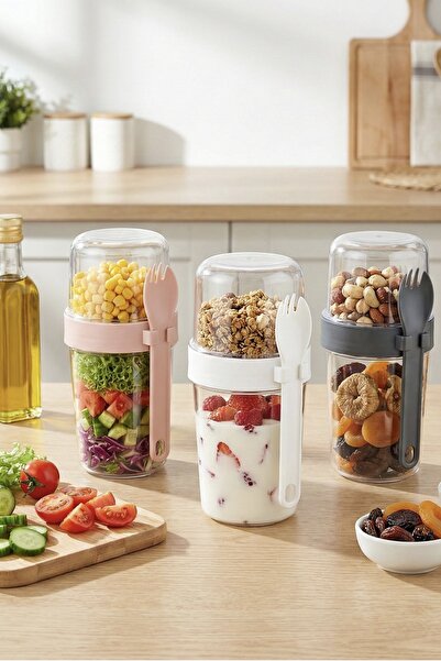 Kitchen Beauty Yoğurt Müsli ve Atıştırmalık Kabı 800 ml Bölmeli Granola Kabı ...