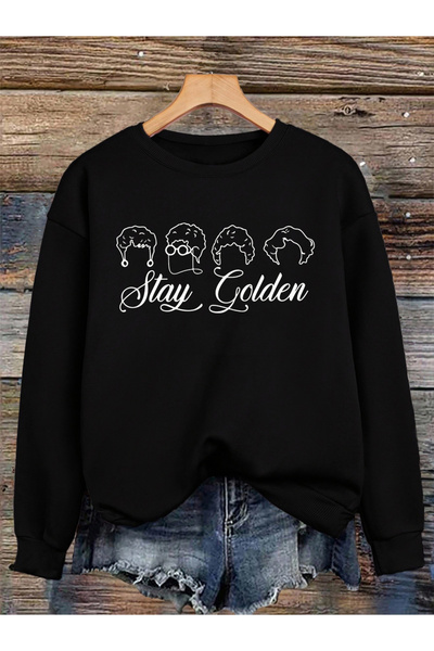 NOISSEY تي شيرت Stay Goldenprinting أساسيات الخريف والشتاء بغطاء رأس قطعة فضف...