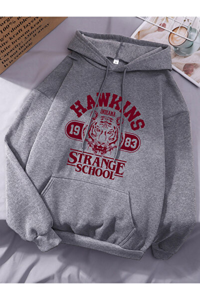 NOISSEY Hawkins Strange School 1983 cu imprimeu cu glugă Topuri de iarnă pent...