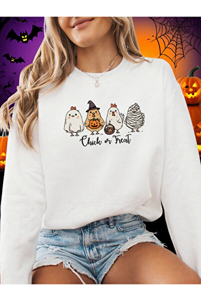 NOISSEY Four Different Shaped Chicks Prints Halloween Sweatshirt Women Winter...