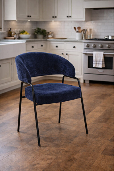 MARIA HOMES كرسي أنيق أزرق اللون بذراعين وأرجل معدنية سوداء، 78 × 47 × 50 سم