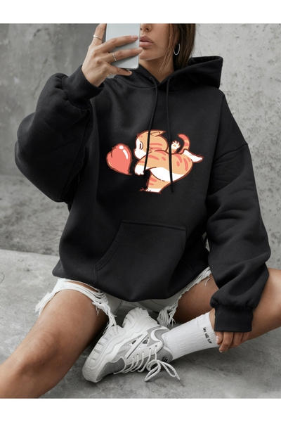 NOISSEY كارتون كارتريج كارتون كاتريج ريد لوف مطبوع سويت شيرت نسائي شتوي صوف ا...