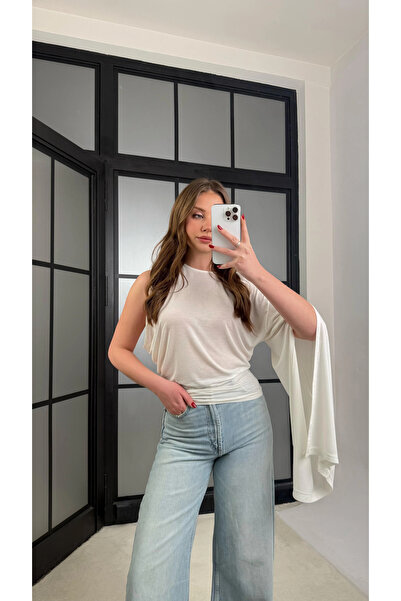 manana fashion One-Shoulder Cape Sheer Bluz-1591