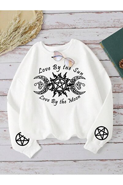 NOISSEY Hanorac pentru femei, cu imprimeu Love&Moon, Hanorac casual polar Moa...