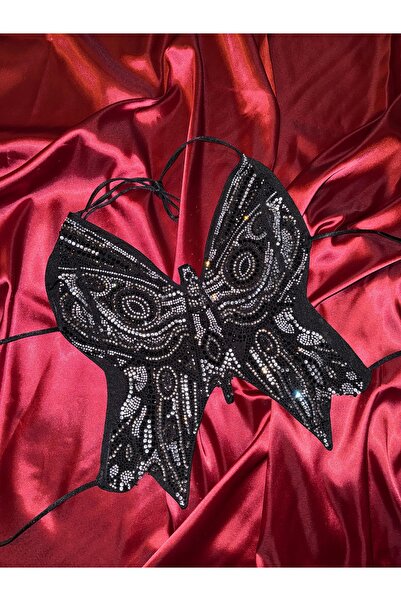 Che Reina Kelebek Taşlı Crop Bluz