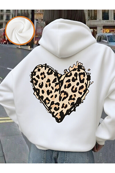 NOISSEY تي شيرت كلاسيكي بطبعة الفهد بغطاء رأس للسيدات شتاء صوف الفليس سويت شي...